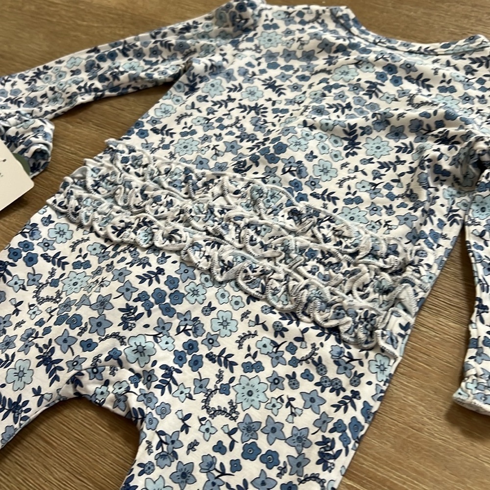 Little Me Baby Girl Bamboo Footie Sleeper 3 6 months White Blue Floral - Picture 7 of 7